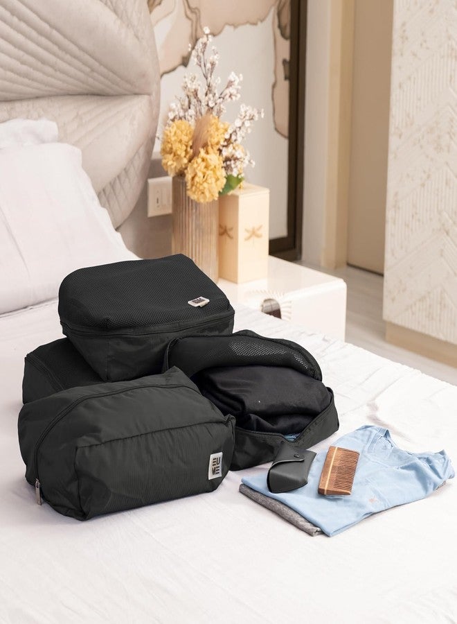 EUME Storage Pods, Set of 4 - Polyester Packing Cubes for Men and Women Luggage Travel Organizer set of Packing Bag (4 Medium Toiletry Bag) (Black) - Image 4